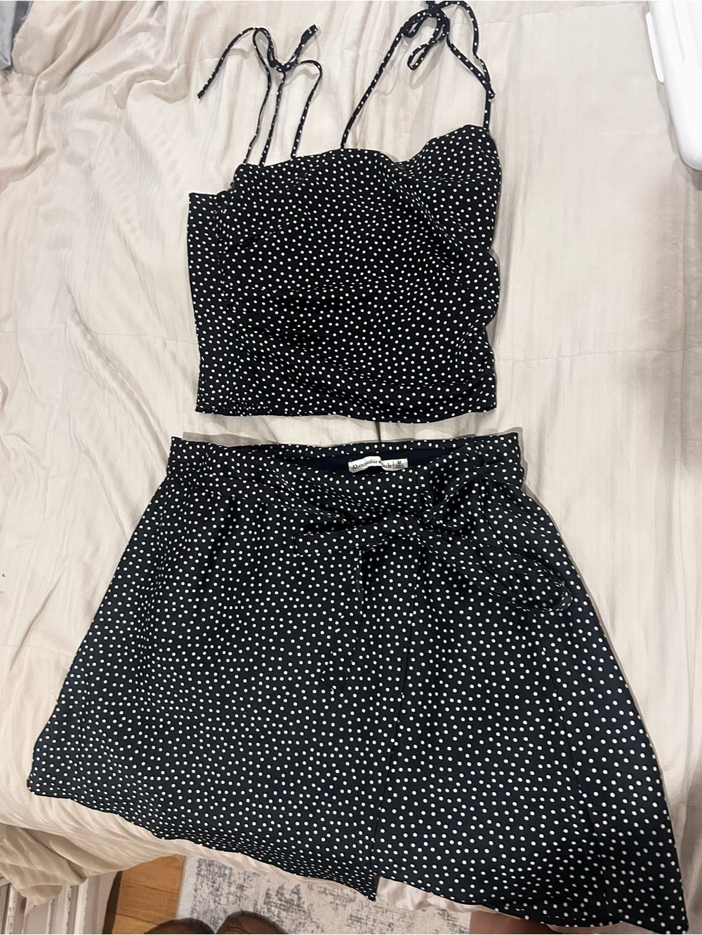 Abercrombie & Fitch Black with White Polka Dot Top and Skirt